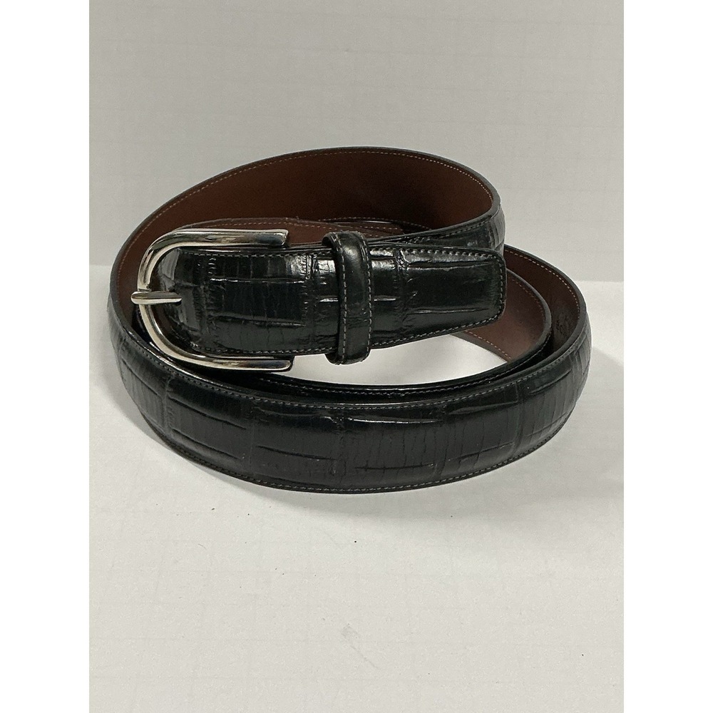 Perry Ellis Portfolio Croc Embossed Blk Genuine Cowhide Belt Sz 44